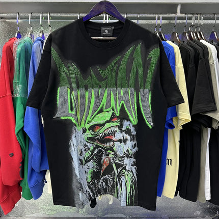 MIXED EMOTION Rhinestone Short Sleeve Men Women Tshirt Streetwear Cotton Loose Round Neck Top Tees Oversized Tee Top Trendy