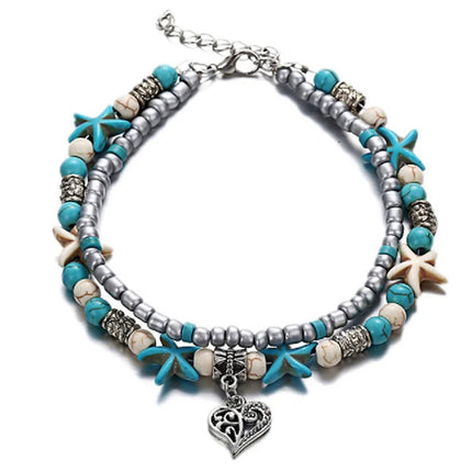 Beach Boho Wave Sea Star Dolphin Turquoise Bead Turtle Foot Chain Anklet  For Women Jewelry