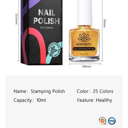 BORN PRETTY 10m Stamping Nail Polish White Black Gold Red Colorful Nail Art Printing Varnish DIY for Nail Plate Design Varnish