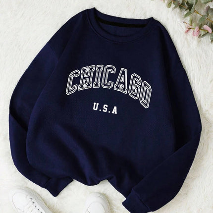 Casual Women Sweatshirts Chicago USA Letter Prints Pullover Fashion Crewneck Oversize Hoodie Fleece Warm Female Autumn Clothes