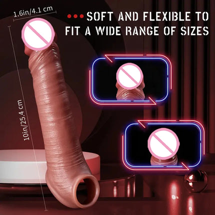 Penis Sleeve Cock Sleeve Vibrator Penis Extender Vibrating Cock Ring 10 Modes Elastic Penis Ring to Couple Sex Toys for Men