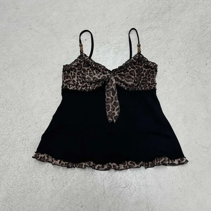 American Hotsweet Y2k Leopard Camisole Women Retro Streetwear E-girl 90s Dark Gothic Sexy Patchwork Lace-up Crop Tank Top Femme