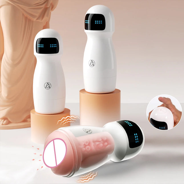 Automatic Male Masturbator Cup Vibration Blowjob Real Vagina Pocket Pussy Vibrating Bullet Penis Oral Adults Sex Toys For Men