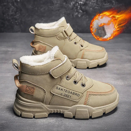 Winter Children's Boots Boys Plus Cashmere Thicken Warm Snow Boots Girls Non-slip Outdoor Boots Student Shoes Hiking Shoes