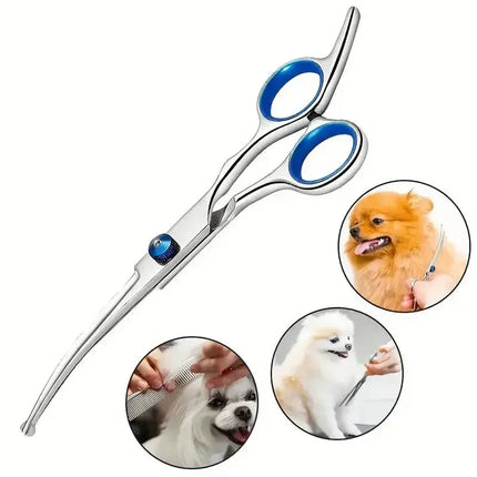 Professional Pet Grooming Scissors Set Stainless Steel Straight Curved Thinning Shears with Comb and Case for Dogs Cats