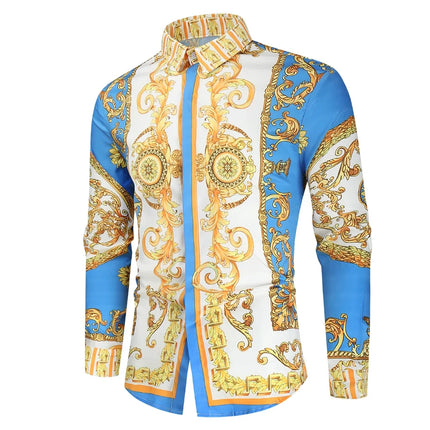 2023 New Men's 3D Digital Print Fashion Slim Fit Long Sleeve Shirt Smooths Your Silhouette Cross-Border Wholesale