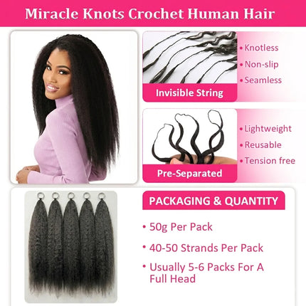 Yaki Straight Feathered Human Crochet Hair For Braiding Hair Boho Braids Human Hair Extensions Miracle Knots Crochet Human Hair