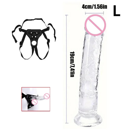 Realistic Wearable Strap On Clear Dildo Masturbator Strong Suction Cup G-spot Adult Sex Toy Suitable for Female and Male Couples