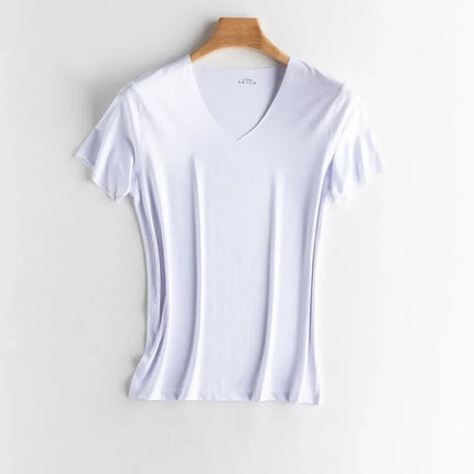 Summer Seamless Breathable Ice Silk T-Shirt Fashion Vest Men's Sports Short Sleeve T-shirt Ice Silk Solid Color V-neck Tees