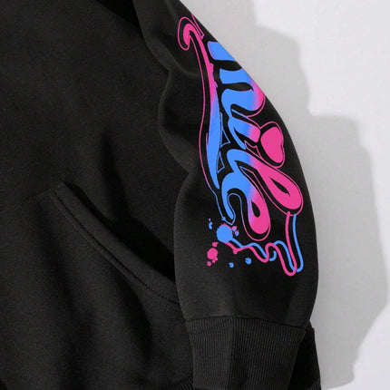 Happy Day Graffiti Print Women Hoodie Street Hip Hop Hoody Fashion Crewneck Versatile Hoodies Vintage Oversize Clothes Female