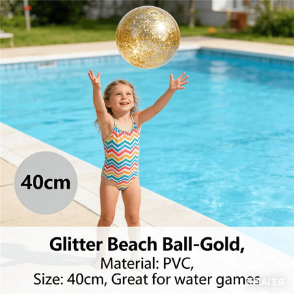 40CM Glitter Inflatable Beach Ball Transparent PVC Sparkle Water Toy 7 Colors Trendy Summer Beach Pool Party Outdoor Play for Ki