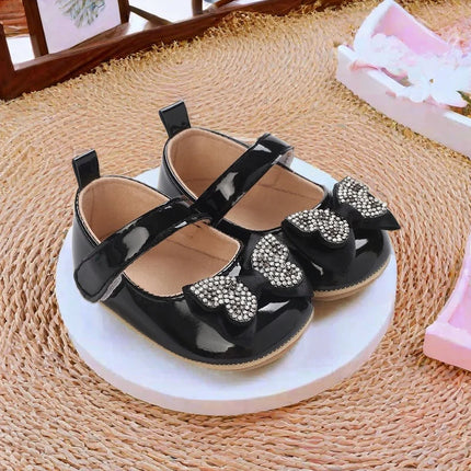 Casual Cute Rhinestone Bowknot Decor Mary Jane Shoes For Baby Girls, Lightweight Non-slip Walking Shoes For Spring And Autumn