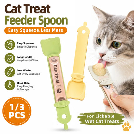 1/3PCS Cat Strip Feeder Spoon Long Handle Lickable Wet Cat Treat Feeder Squeeze Dispense Feeding Tool for Cats and Kittens