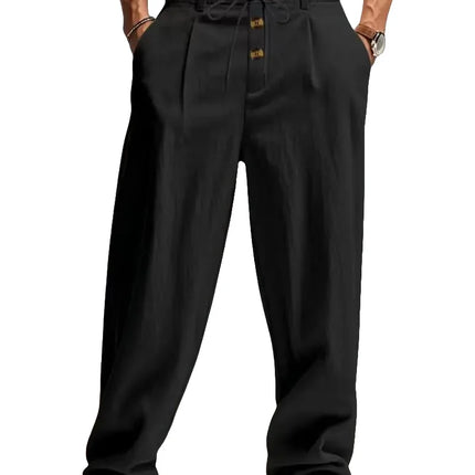 New men's cotton and linen casual breathable pants, fashionable street sport pants, beach and outdoor loose straight pants