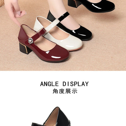 Women's Leather Shoes New Style Dancing Shoes Leongyue Mother Shoes Soft Sole Thick Heel Women's Shoes One-Button Single Shoes