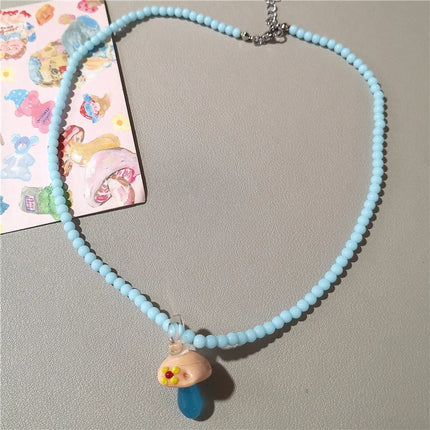 Cute Green Ceramic Fish Conch Shell Starfish Mushroom Pendant Bead Choker Neck Necklace For Women Summer Beach Vacation Jewelry