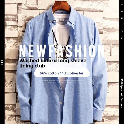 New Men's Oxford Spinning Short Sleeve Solid Color Tooling Business Casual White Shirt Slim Fit Trend Long Sleeve Casual Shirts