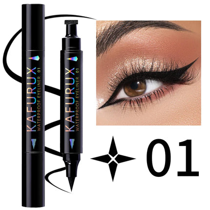 3 Colors Double Head Star Seal Eyeliner Waterproof Stamp Pen Black Blue Purple Eye Liner Pencil Fast Drying Lazy Eye Makeup