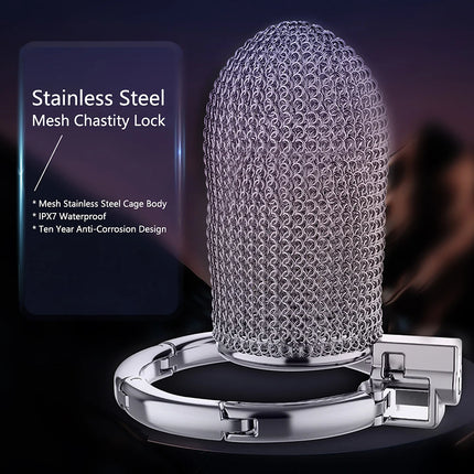 Smart Adjustable Chastity Cage for Men, Stainless Steel Wire Mesh Lock Device, BDSM Adult Sex Toy for Abstinence & Couple Play