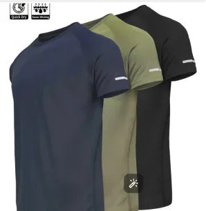 Men's Short Sleeve Sport T-shirt Quick Dry Running Blue Football Training Fitness Casual Wear Polyester Fiber round Neck T-shirt