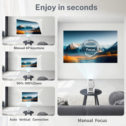 Smart Mini Projector 1080P 4K Support with WiFi 6 & BT 5.4 Built-in Apps Android TV Auto Keystone 180° Rotation Outdoor Beamer