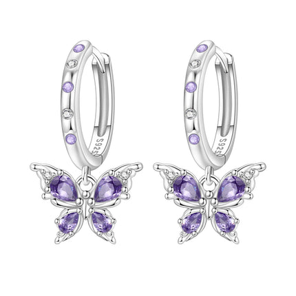 925 Sterling Silver Inlaid Zircon Butterfly Earrings Insect Element Original Design Women's Fashion Party Jewelry Gift Ear Loops