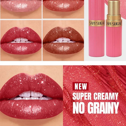 Nude Pink Luxurious Metallic Glitter Lipstick Long-Lasting Waterproof Non-Fade Shimmery Pearl Sparkling Brown Lip Gloss Makeup