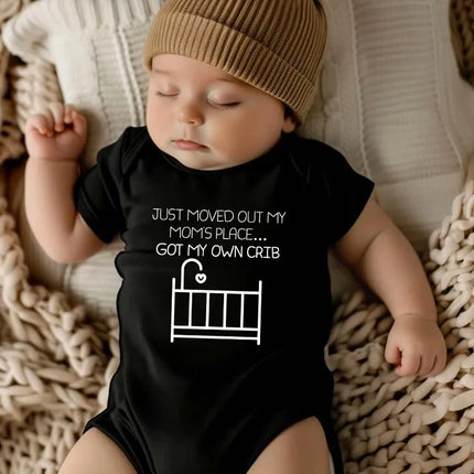 "Just Moved Out My Moms Place Got My Own Crib" Funny Letter Printed Newborn Rompers Infant Bodysuit Summer for 0-24M