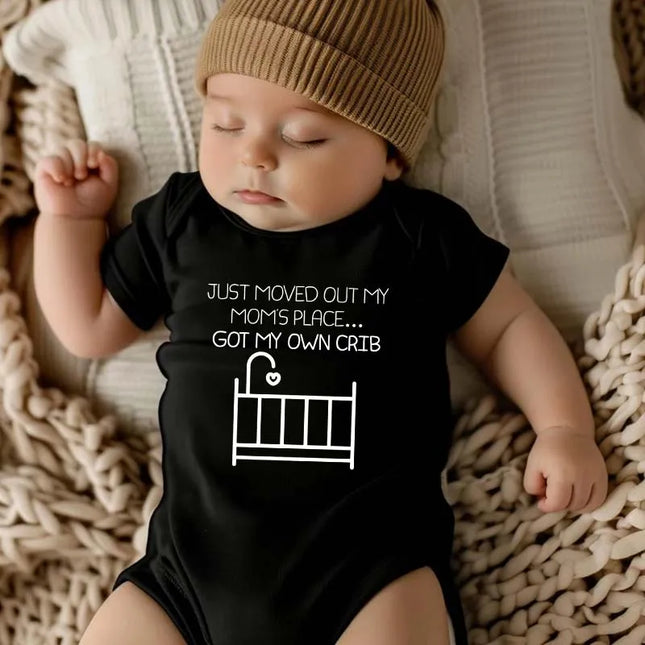 "Just Moved Out My Moms Place Got My Own Crib" Funny Letter Printed Newborn Rompers Infant Bodysuit Summer for 0-24M