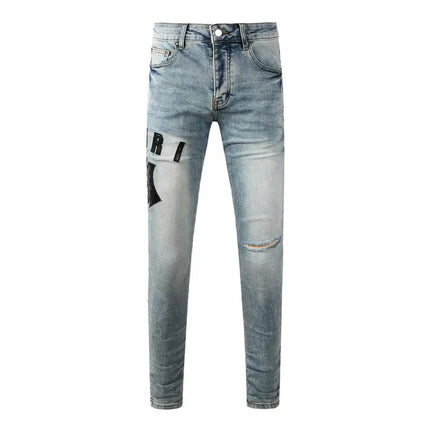 Fashion Americans Brands Men's Jeans Luxury Streetwear Holes Long Trousers Quality Male Stretch Slim Pants Skinny Trousers