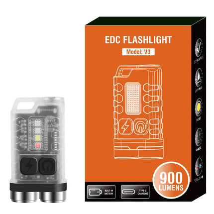 V3 EDC Flashlight Mini Keychain 900LM Super Bright Multifunctional LED Torch USB Rechargeable Waterproof Camping Lantern