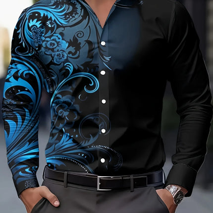 Men's Stylish Red Floral Print Dress Shirt - Casual Long Sleeve Button-Up Design Spring Fashion Shirt Floral Print Shirt