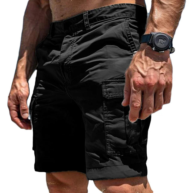 Beach Casual Shorts Men Multi-Pocket Cargo Short Pants Jorts Summer Breathable Loose Straight Solid Color Wear-Resistant Shorts