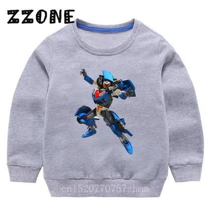 Kids Sweatshirts Tobot Evolution Transformer Robot Car Print Funny Children Hoodies Casual Baby Pullover Tops Girls Boys Clothes