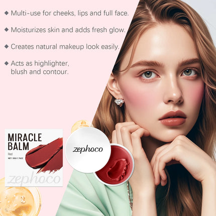 3 Colors Powder Blusher for Cheeks Lips Face Moisturizing Balm Long Lasting Natural Makeup Multi Use Balm Highlighter Blush 50g