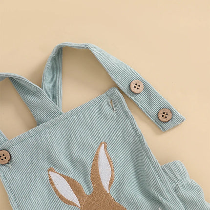 Baby Easter Romper Sleeveless Square Neck Bunny Embroidery Bodysuit Newborn Overalls