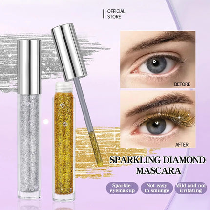Gold Silver Glitter Mascara 3D Volume Eyelashes Curling Shimmer Mascara Diamond Shine Waterproof Volume Curl Mascara Eye Makeup