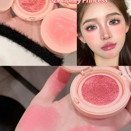 Creamy Air Cushion Blush Hydrating Matte Pink Natural Cheek Tint Brighten Face Waterproof Silky Liquid Blusher Cream With Puff