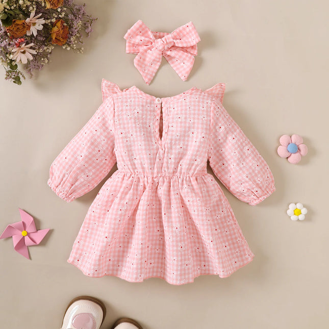 Baby Girl Sweet Dress, Round Neck Small Floral Plaid Long Sleeved Dress, suitable for 0-18 Months Cute Baby Girl Autumn Dress