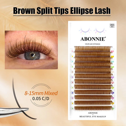 ABONNIE Brown Ellipse Flat Lashes Extensions Split Tips Flat Ellipse Individual Eyelash Extension