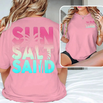 Sun Salt Sand Graphic T Shirts Funny Ocean Beach Series Men Women Aesthetic Short Sleeve Loose Casual Vacation Trip Y2K Tops