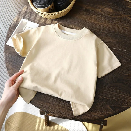 2-10Y Children's Pure Cotton Short Sleeved Pullover T-shirt Baby Boys Girls Summer Clothes New Students Solid Color Tops
