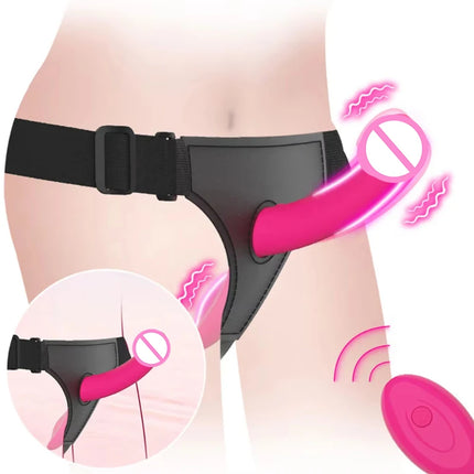 Strap-On Vibrating Dildo Adjustable Harness Vibrator with 10 Vibration Modes Wearable Harness Sex Toy for Female Couple Lesbians