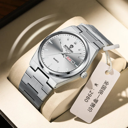 BINBOND 102 Couple Quartz Watch Men's Original Watch Waterproof Night Light Date Week Stainless Steel Men's and Women's Watch
