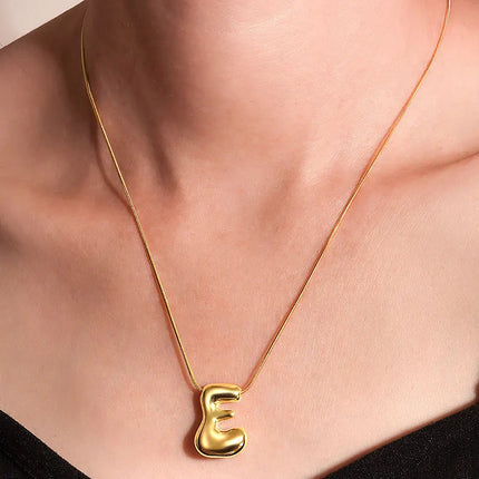 CARLIDANA Initial Stainless Steel Women Gold Plated Bubble Balloon Letter Personalized Round Snake Chain Chunky Name Necklace
