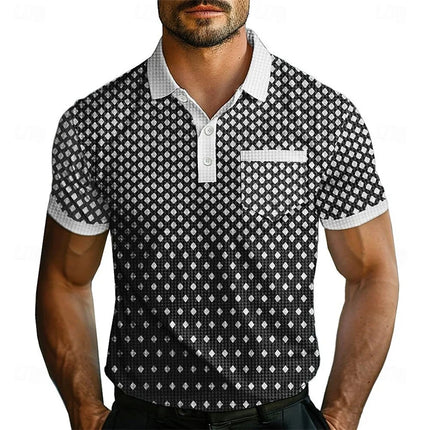 New Circuit Board Pattern Men's Short-Sleeved Polo Shirt 3D Color Block Printing Summer Short-Sleeved Lapel Top