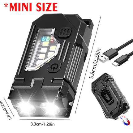 Portable LED Flashlight Super Bright Mini Rechargeable LED Tail Magnet Torch with COB Side Emergency Light for Camping Hiking