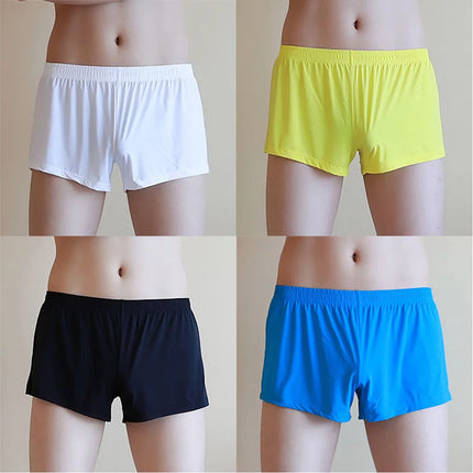 Men Ice Silk Boxer Briefs Trunks Sexy Sheer Breathable Seamless Shorts Underwear Solid Smooth Men's Home Shorts