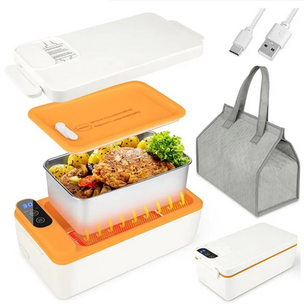 Stainless Steel Electric Lunch Box - Large Capacity, Portable For Office & Car, Self-Heating, Ideal For Travel & Work