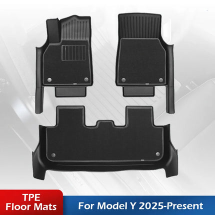Floor Mat with Door Sill Strip For 2025 2026 Tesla Model Y Juniper All Weather TPE Trunk Cargo Liner Boot Mat Backrest Pad